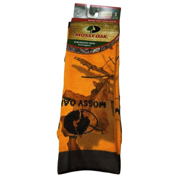 2 Pairs Mossy Oak Mens Socks Large 9-12.5 Sublimated Crew Arch Support  Camo - Picture 1 of 5